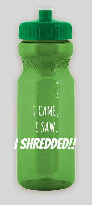 Commemorative 'i Came, I Saw, I Shredded!' Mountain Bike Camp Water Bottle — profile view